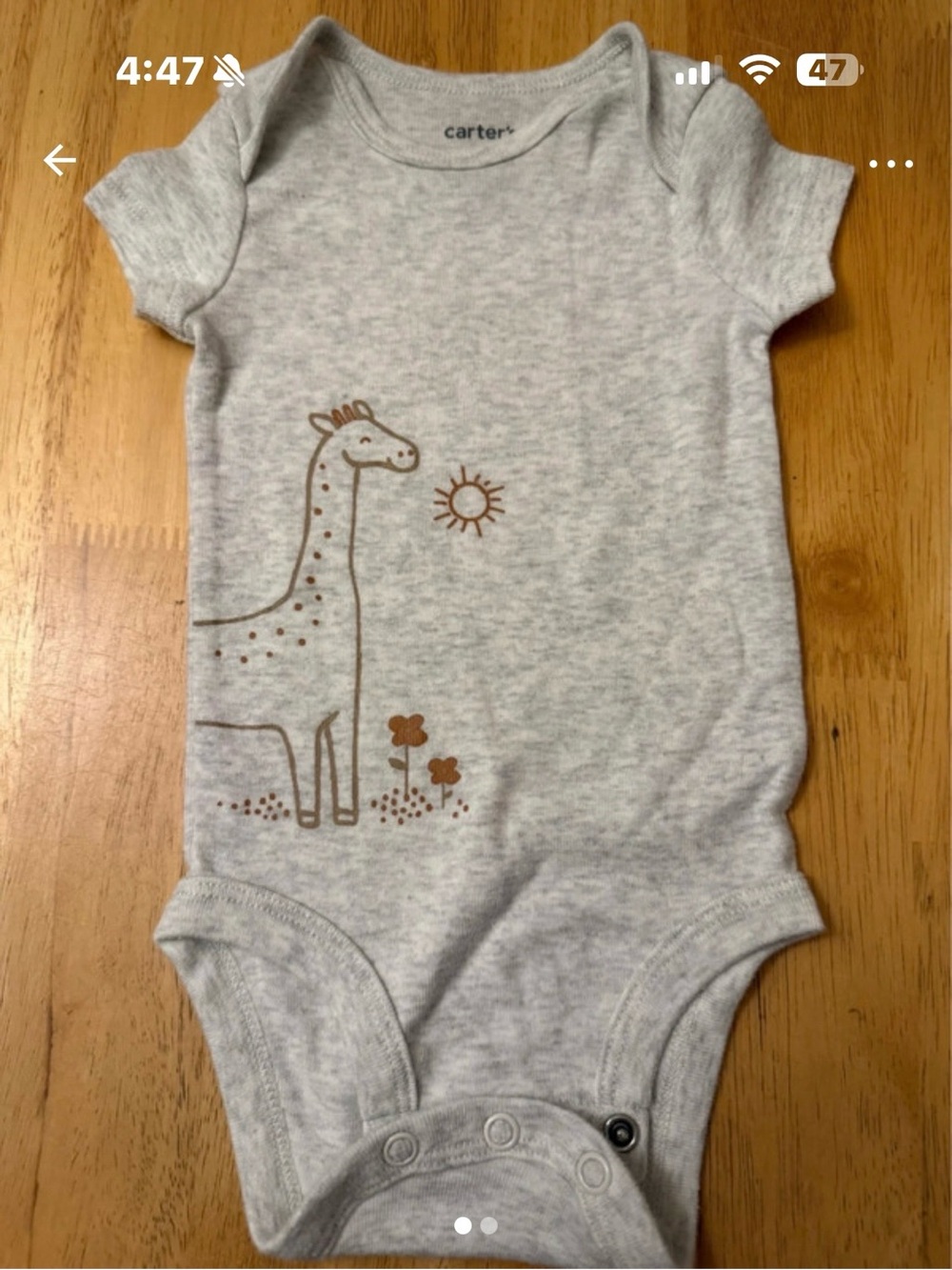 Carter's Gray Giraffe Print Baby One-Piece Bodysuit 3 mo